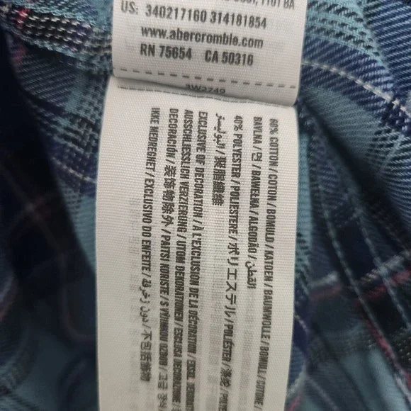 HOLLISTER Women's  Blue Green Plaid Long Sleeve 3/4 Button Down Shirt Size XS - Picture 6 of 6